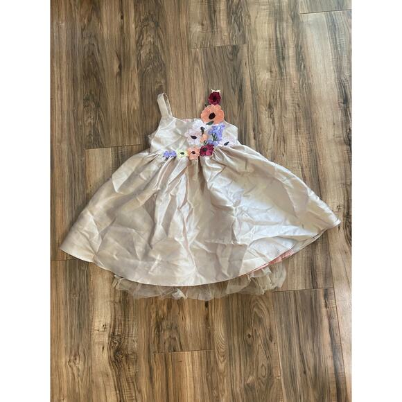 Bonnie Jean Girls SZ 6X Taupe-Peach Floral Applique Mikado Dress - Picture 1 of 4
